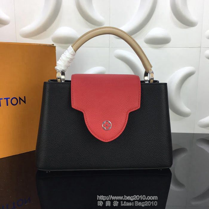 路易威登LV 頂級原單 M94517黑配紅 Capucines小號手袋 全粒面Taurillon皮革 經典時尚手提肩背斜挎包  YDH2360